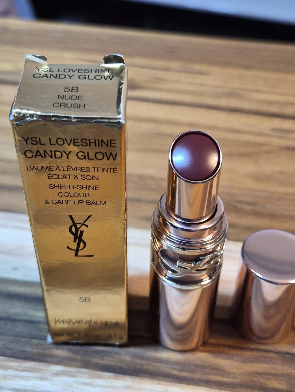 YSL Candy Glow Sheer Shine Color & Care Lip Balm: Nude Crush 5B .10oz, NIB